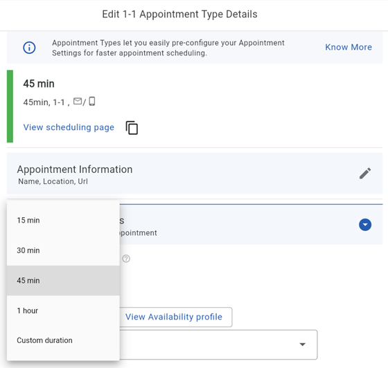 Define Custom Appointment Duration Changelog
