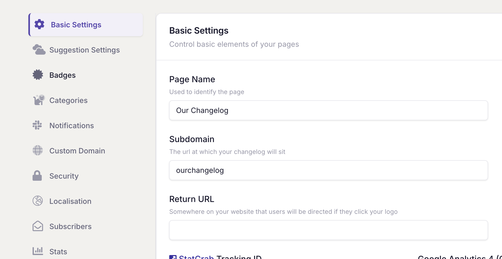 ChangeCrab settings screen
