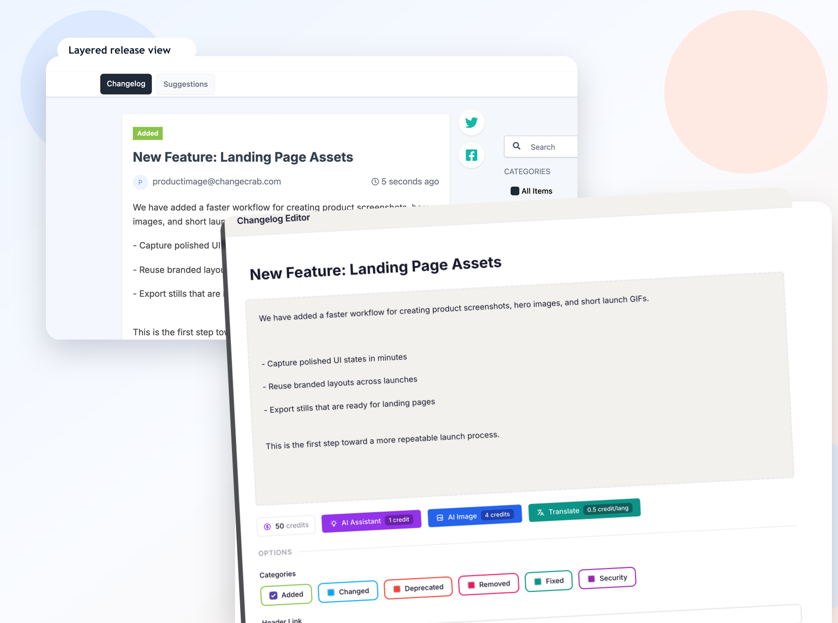 ChangeCrab changelog editor and published updates
